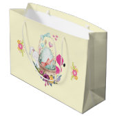 Niedliches Ei, rosa Flamingo & Bunny, Aquarell Große Geschenktüte (Rückseite Schrägansicht)