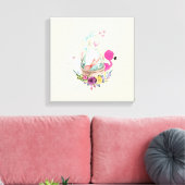 Niedliches Ei, rosa Flamingo & Bunny, Aquarell Leinwanddruck (Insitu (Wohnzimmer))