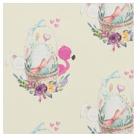 Niedliches Ei, rosa Flamingo & Bunny, Aquarell Stoff (Nahaufnahme)