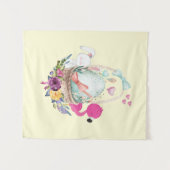 Niedliches Ei, rosa Flamingo & Bunny, Aquarell Wandteppich (Vorderseite (Horizontal))