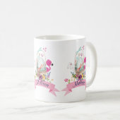 Niedliches Ei, rosa Flamingo & Bunny, /w Ribbon Kaffeetasse (VorderseiteRechts)
