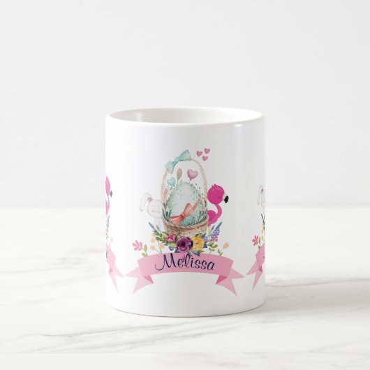 Niedliches Ei, rosa Flamingo & Bunny, /w Ribbon Kaffeetasse (Mittel)