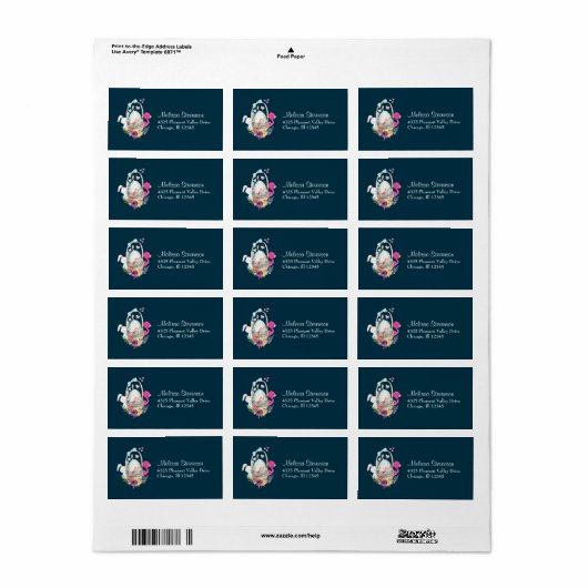 Niedliches Ei, rosa Flamingo und sonnige Wasserfar Adressaufkleber (Vorne)