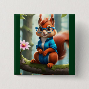 Niedliches Eichhörnchen am Zweig des Baumes Button