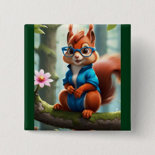 Niedliches Eichhörnchen am Zweig des Baumes Button (Vorderseite)
