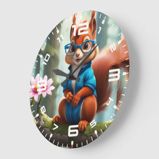 Niedliches Eichhörnchen am Zweig des Baumes Große Wanduhr (Winkel)