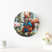 Niedliches Eichhörnchen am Zweig des Baumes Große Wanduhr (Zuhause)