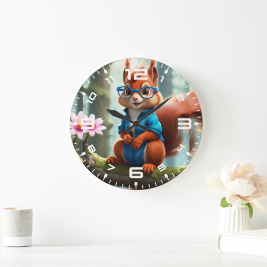 Niedliches Eichhörnchen am Zweig des Baumes Große Wanduhr (Zuhause)