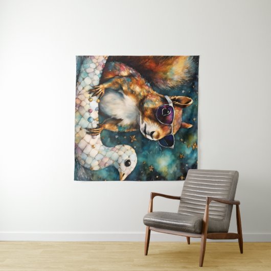 Niedliches Eichhörnchen auf einer Floattour Wandteppich (Beispiel (Horizontal))