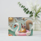 Niedliches Eichhörnchen auf einer Rosa- und Weißen Postkarte (Stehend Vorderseite)