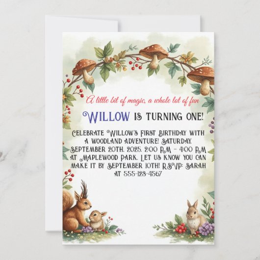 Niedliches Eichhörnchen & Bunny Erster Geburtstag Einladung (Vorderseite)