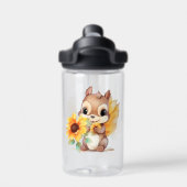 Niedliches Eichhörnchen, das Blume Trinkflasche (Rückseite)