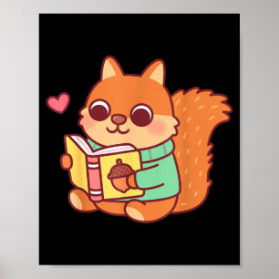 Niedliches Eichhörnchen, das ein Buch liest, Liebh Poster