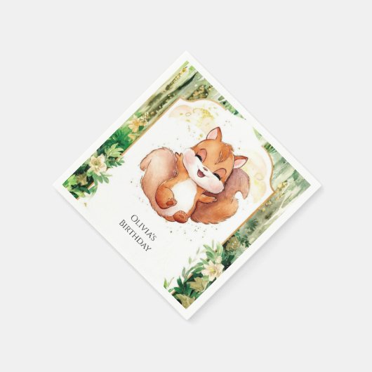 Niedliches Eichhörnchen Geburt Serviette (Ecke)