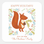 Niedliches Eichhörnchen Happy Holidays Personalisi Quadratischer Aufkleber (Vorderseite)