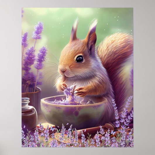 Niedliches Eichhörnchen im Lavender Fields Art Kin Poster (Vorne)
