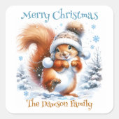 Niedliches Eichhörnchen im Schnee Personalisierte  Quadratischer Aufkleber (Vorderseite)