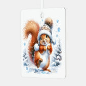 Niedliches Eichhörnchen im Schnee Weihnachten Pers Ornament Aus Metall (Vorderseite links)