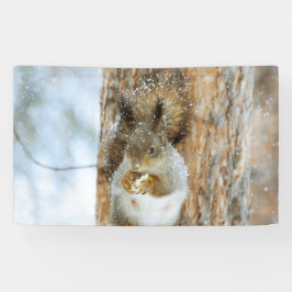 Niedliches Eichhörnchen in der Winterlandschaft Banner
