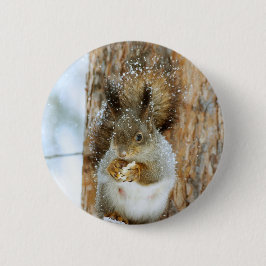 Niedliches Eichhörnchen in der Winterlandschaft Button