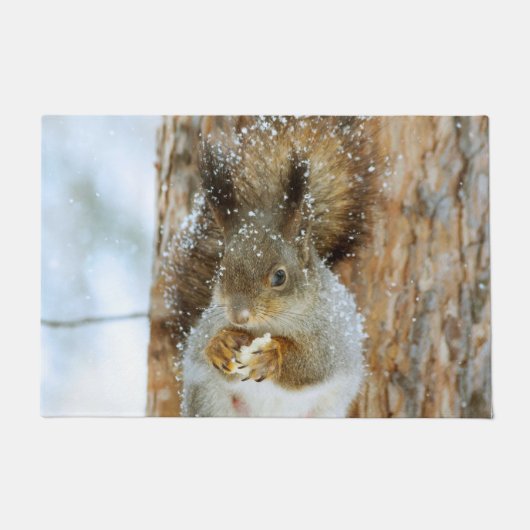 Niedliches Eichhörnchen in der Winterlandschaft Fußmatte (Vorderseite)