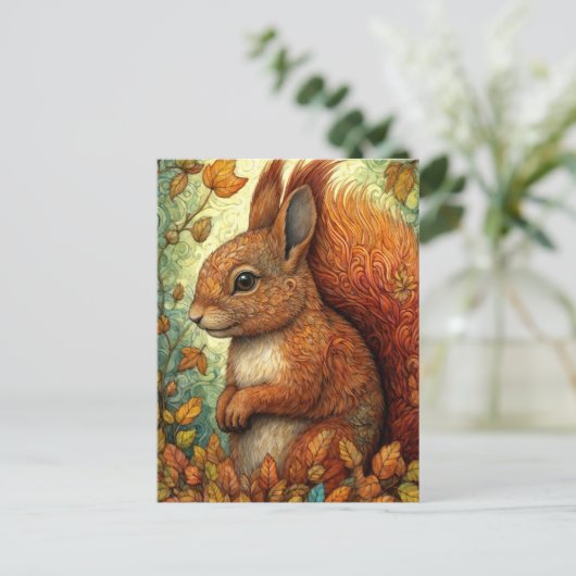Niedliches Eichhörnchen in Whimsical Fall Forest Postkarte (Stehend Vorderseite)