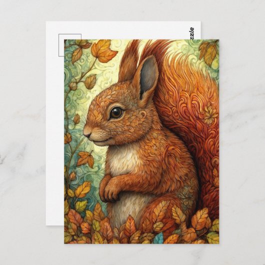 Niedliches Eichhörnchen in Whimsical Fall Forest Postkarte (Vorne/Hinten)