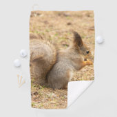 Niedliches Eichhörnchen isst ein Nussbaum-Foto Golfhandtuch (Insitu)