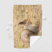 Niedliches Eichhörnchen isst ein Nussbaum-Foto Golfhandtuch (Insitu)