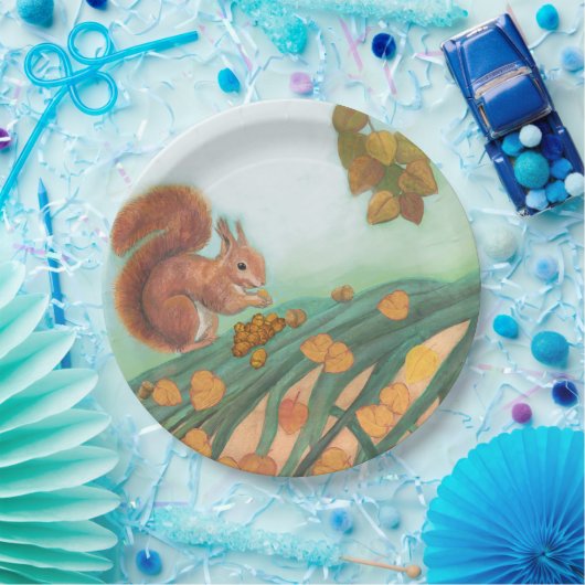 Niedliches Eichhörnchen isst HazelnussIllustration Pappteller (Party)