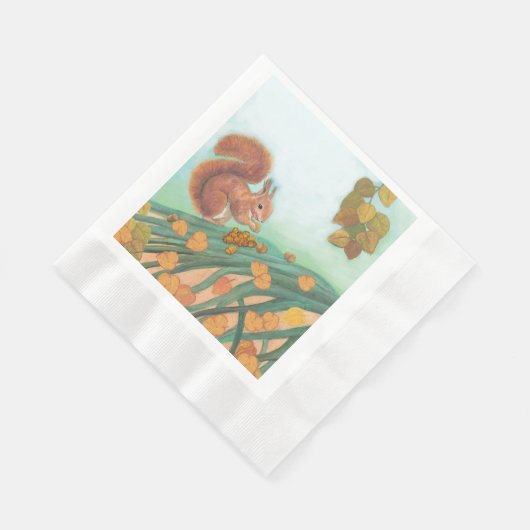 Niedliches Eichhörnchen isst HazelnussIllustration Serviette (Ecke)