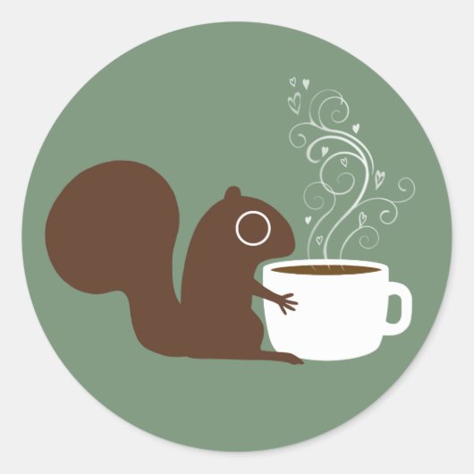 Niedliches Eichhörnchen Kaffee Lover Wildlife Wood Runder Aufkleber (Vorderseite)