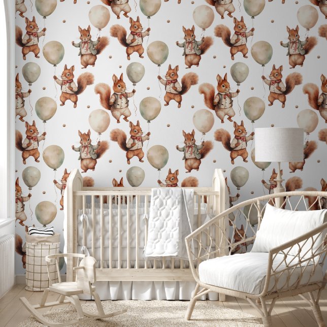 Niedliches Eichhörnchen mit Balloons Peel and Stic Tapete (Kinder)
