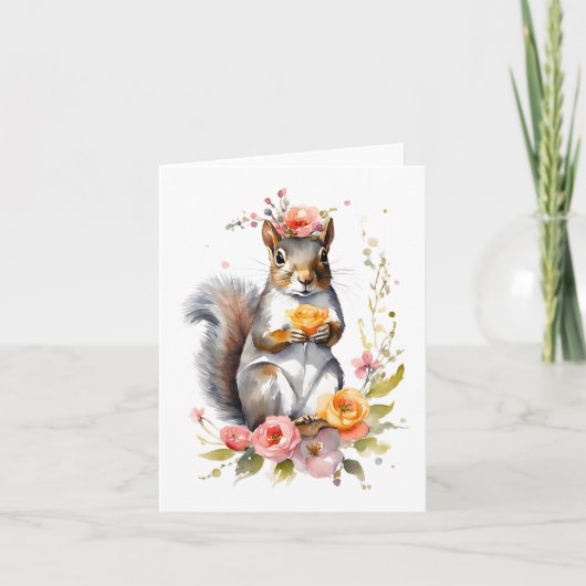 Niedliches Eichhörnchen mit Blume Leere Gruß Karte (Vorderseite)