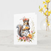 Niedliches Eichhörnchen mit Blume Leere Gruß Karte (Gelbe Blume)