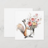 Niedliches Eichhörnchen mit Blumenstrauß Einladung (Vorne/Hinten)