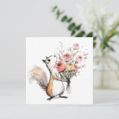 Niedliches Eichhörnchen mit Blumenstrauß Einladung (Stehend Vorderseite)