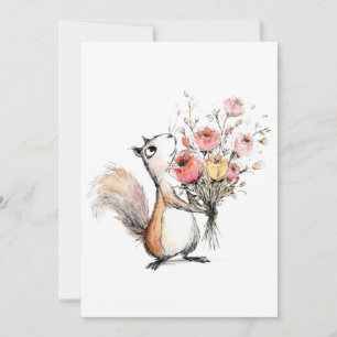 Niedliches Eichhörnchen mit Blumenstrauß Einladung