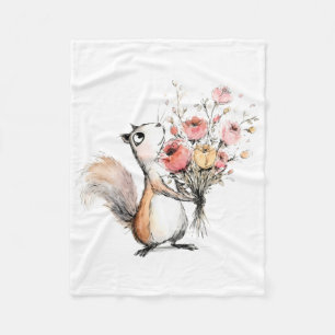 Niedliches Eichhörnchen mit Blumenstrauß Fleecedecke