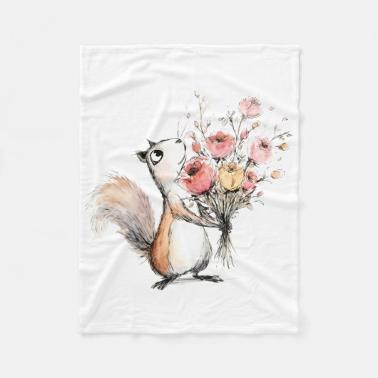 Niedliches Eichhörnchen mit Blumenstrauß Fleecedecke (Vorderseite)