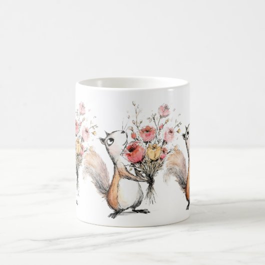 Niedliches Eichhörnchen mit Blumenstrauß Kaffeetasse (Mittel)