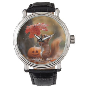 Niedliches Eichhörnchen mit Leaf-Regenschirm - Her Armbanduhr