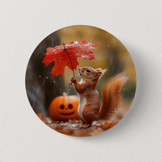 Niedliches Eichhörnchen mit Leaf-Regenschirm - Her Button (Vorderseite)