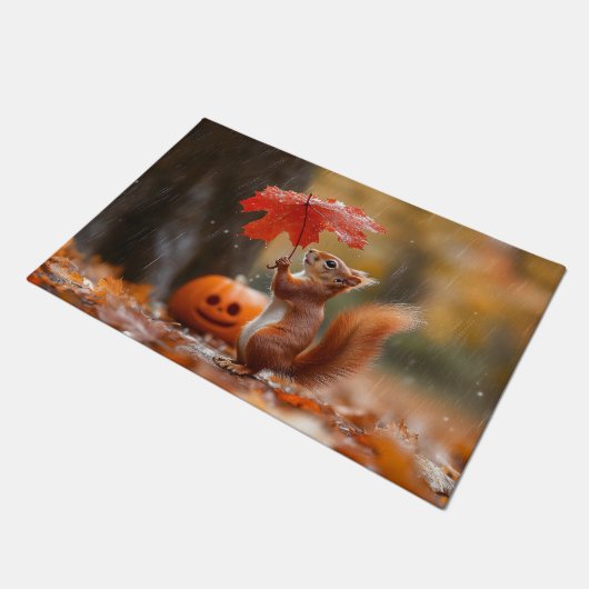 Niedliches Eichhörnchen mit Leaf-Regenschirm - Her Fußmatte (Schrägansicht)