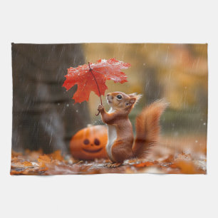 Niedliches Eichhörnchen mit Leaf-Regenschirm - Her Geschirrtuch