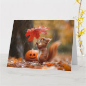 Niedliches Eichhörnchen mit Leaf-Regenschirm - Her Karte (Gelbe Blume)