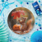 Niedliches Eichhörnchen mit Leaf-Regenschirm - Her Pappteller (Party)