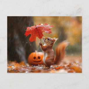 Niedliches Eichhörnchen mit Leaf-Regenschirm - Her Postkarte