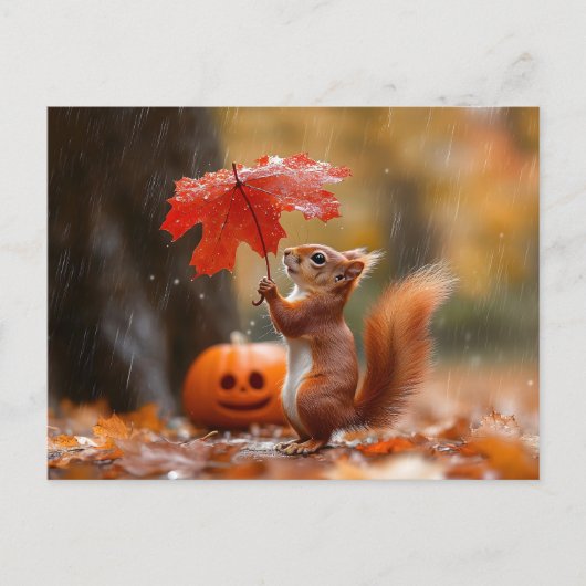 Niedliches Eichhörnchen mit Leaf-Regenschirm - Her Postkarte (Vorderseite)