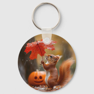 Niedliches Eichhörnchen mit Leaf-Regenschirm - Her Schlüsselanhänger